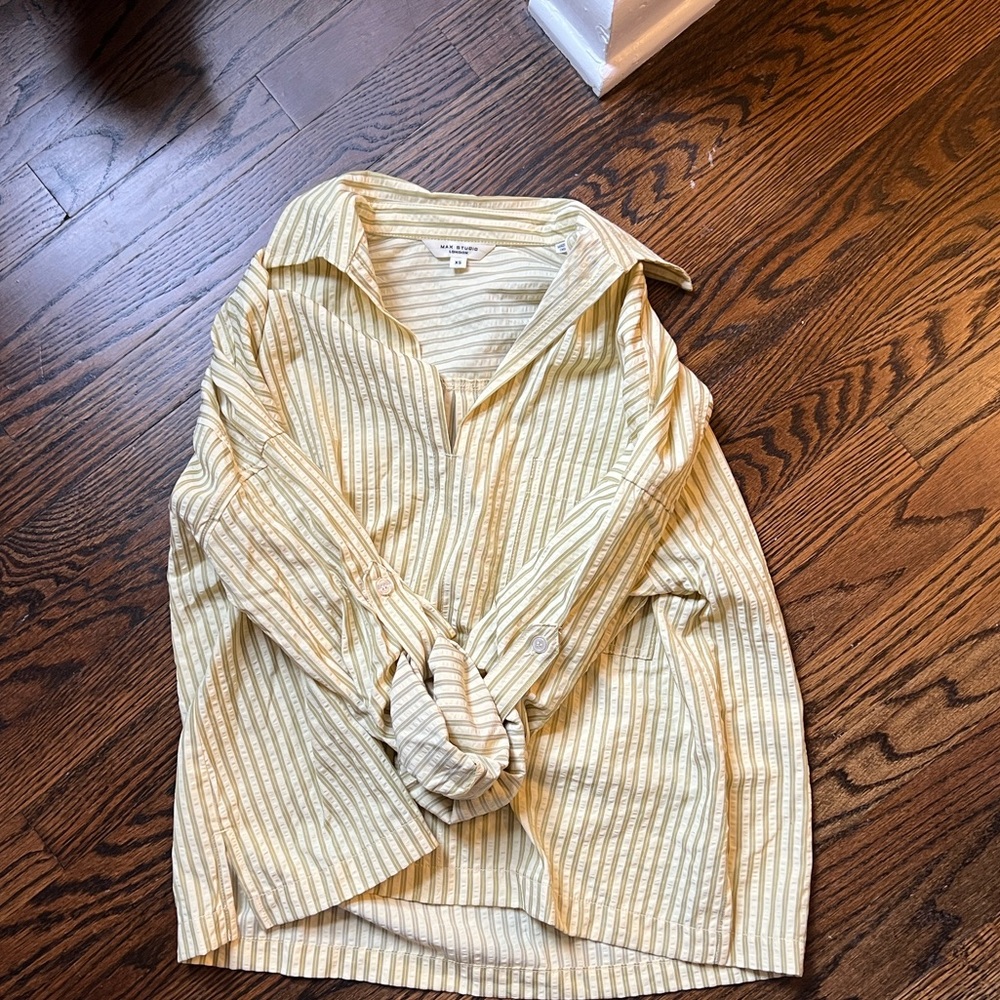Max Studio Cream and Tan Striped Blouse XS